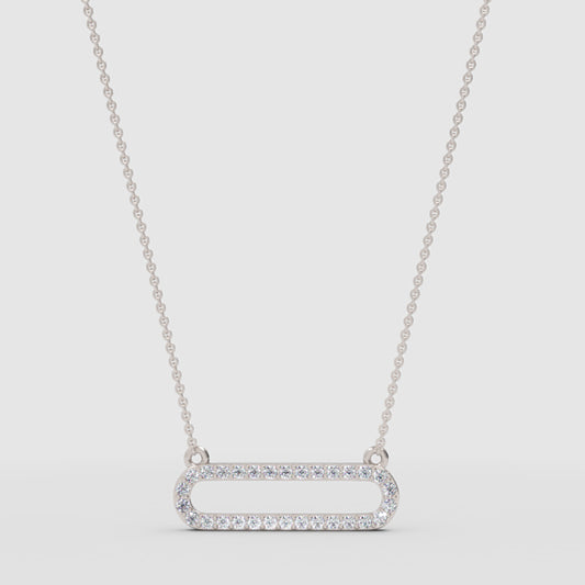 Diamond Horizontal Link Pendant Necklace In White Gold | Minimal Modern Pave Design (16–17 Inch Adjustable) | Jebij - One
