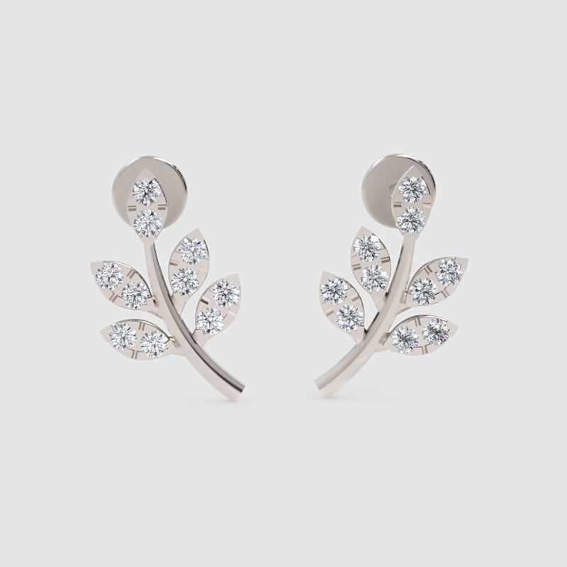Crystal Leaf Branch Stud Earrings - One