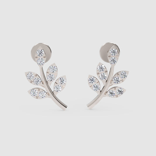 Crystal Leaf Branch Stud Earrings - One