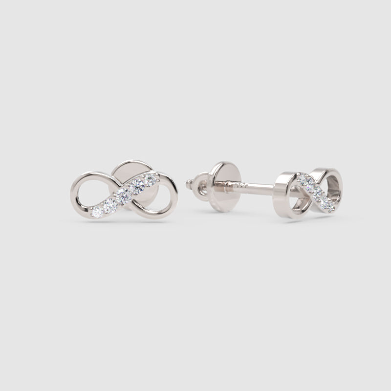 Diamond Infinity Stud Earrings With Screw Back - One
