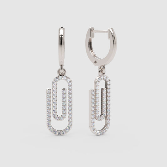 Pav Diamond Paperclip Link Huggie Hoop Earrings