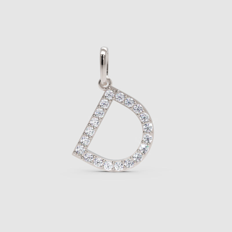 Diamond Initial Letter D Pendant Charm in White Gold