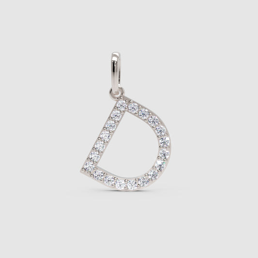 Diamond Initial Letter D Pendant Charm in White Gold