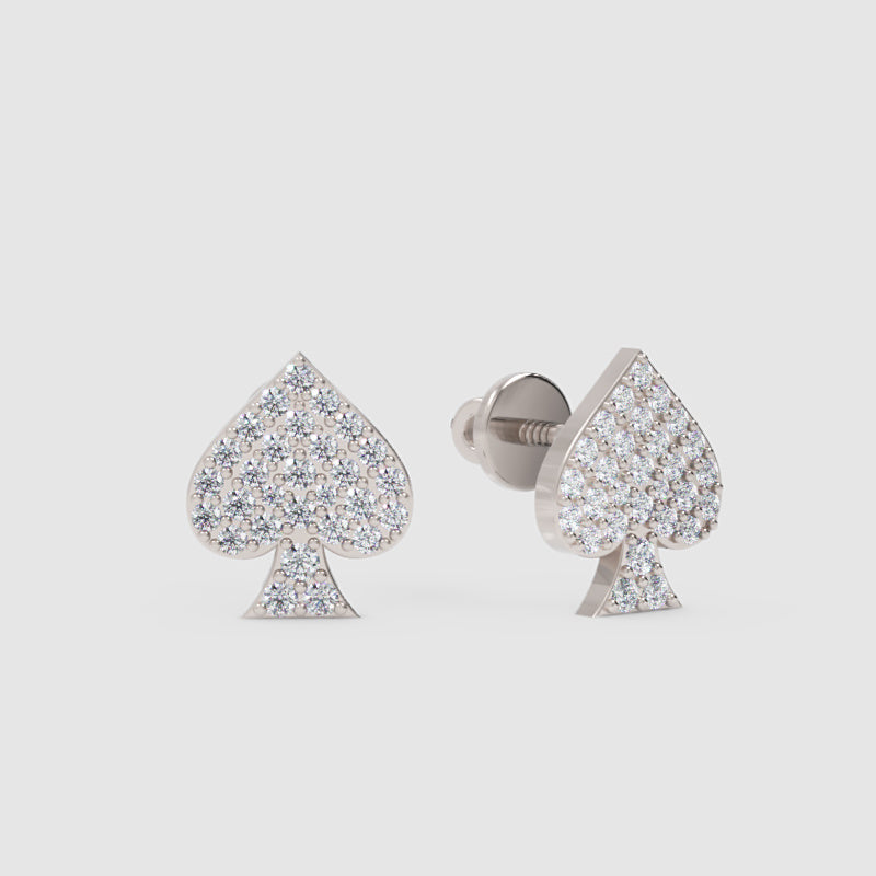 Pav Diamond Spade Stud Earrings With Screw Back - One