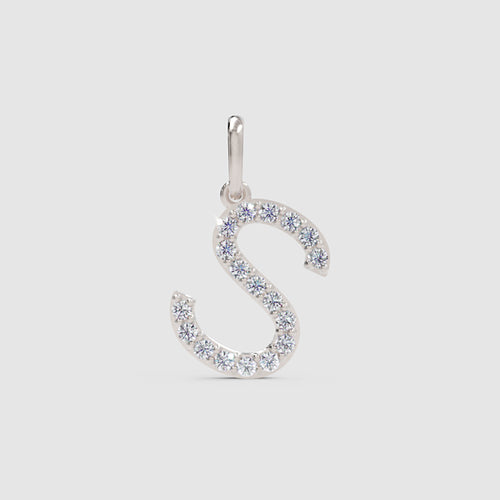 Diamond Letter S Initial Charm Pendant in White Gold