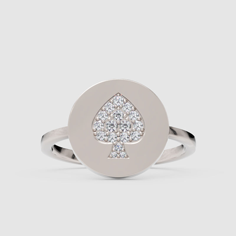 Pav Diamond Spade Disc Ring - One
