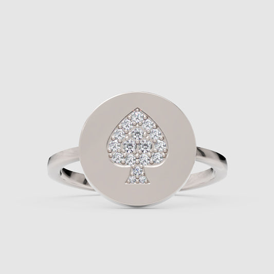 Pav Diamond Spade Disc Ring - One