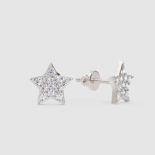 Pav Diamond Star Stud Earrings With Screw Back - One