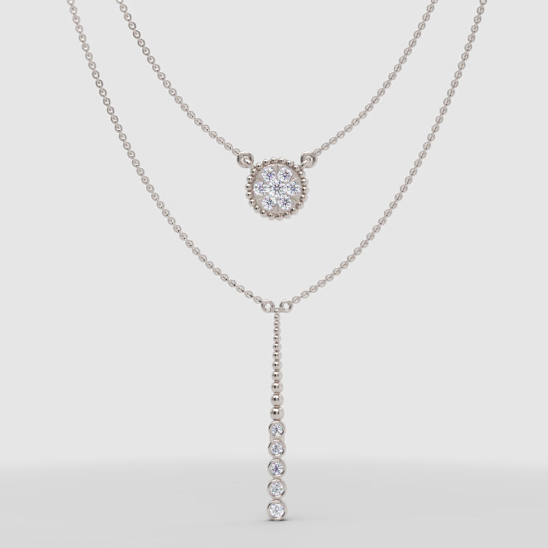 Layered Crystal Halo And Linear Drop Pendant Necklace Set - One