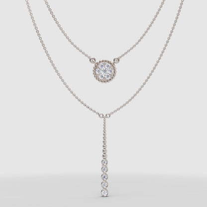Layered Crystal Halo And Linear Drop Pendant Necklace Set - One
