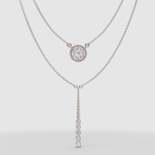 Layered Crystal Halo And Linear Drop Pendant Necklace Set - One
