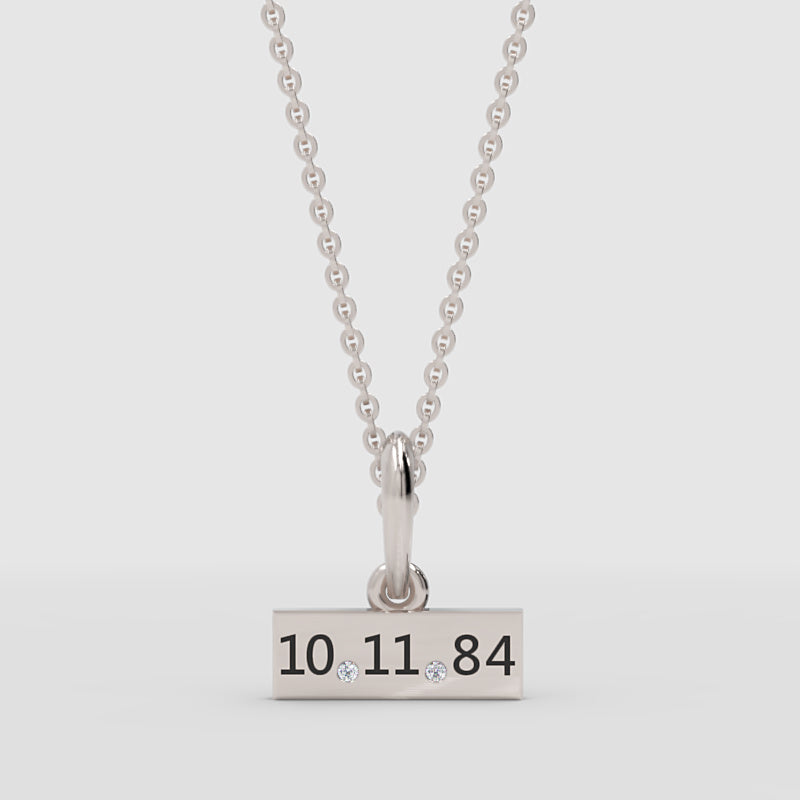 Custom Date Bar Pendant Necklace With Diamond Accents - One