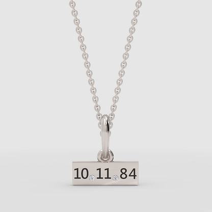 Custom Date Bar Pendant Necklace With Diamond Accents - One