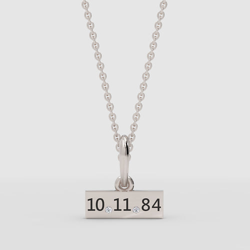 Custom Date Bar Pendant Necklace with Diamond Accents