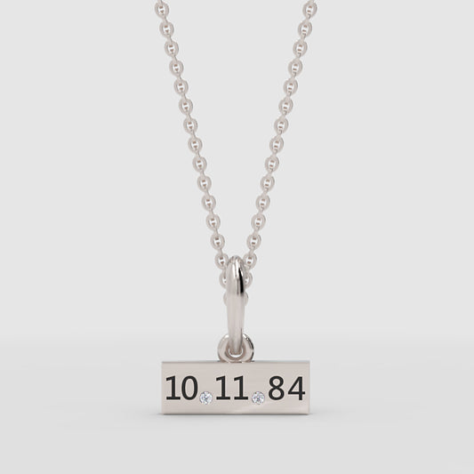 Custom Date Bar Pendant Necklace With Diamond Accents - One