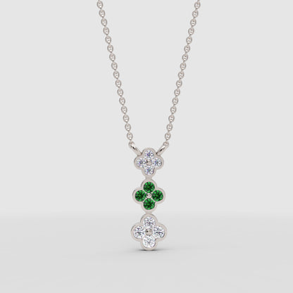 Diamond And Emerald Clover Pendant Necklace In White Gold - One