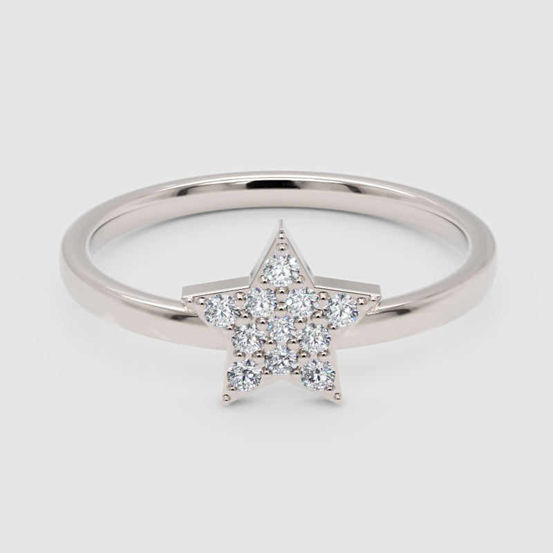 Pav Diamond Star Ring With Delicate Band - One