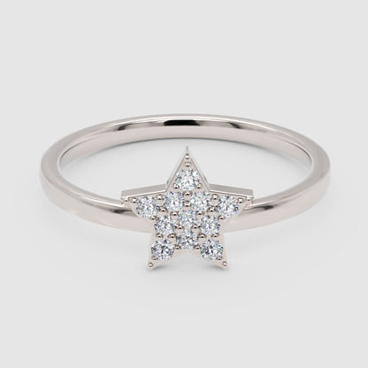 Pav Diamond Star Ring With Delicate Band - One