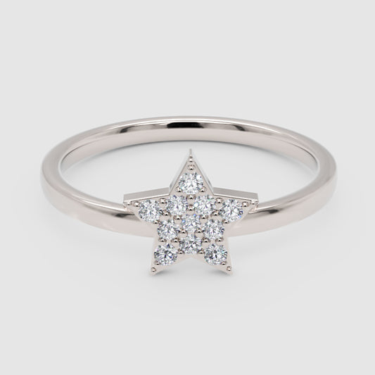 Pav Diamond Star Ring With Delicate Band - One