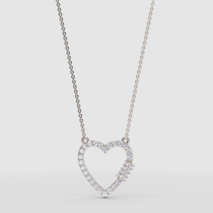 Diamond Open Heart Pendant Necklace For Women | White Gold Pave Heart With Adjustable 16–17 Inch Chain - One