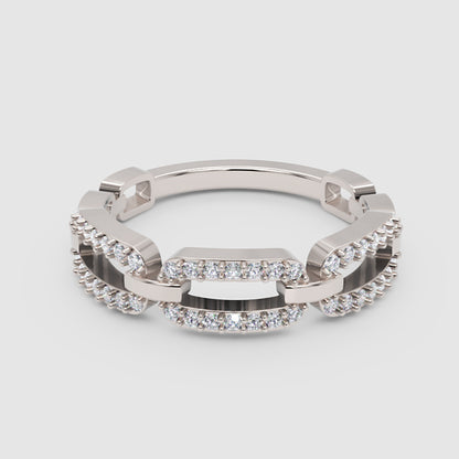 Diamond Interlocking Link Ring In White Gold | Double Pave Luxury Chain Design Statement Ring For Women | Jebij - One