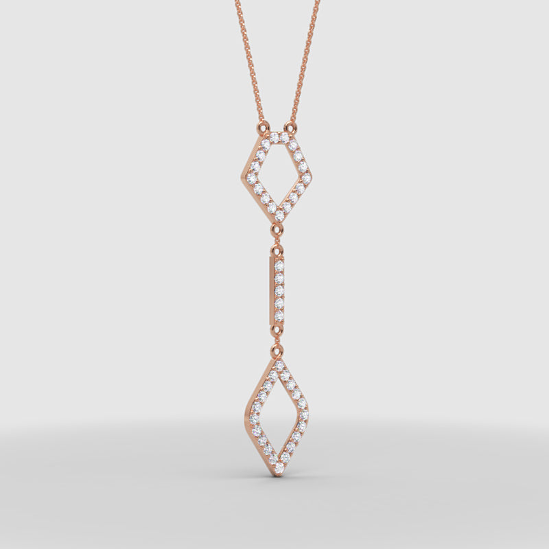 Diamond Geometric Drop Pendant Necklace With Cable Chain & Lobster Clasp In Rose Gold | Adjustable Length | Jebij - One