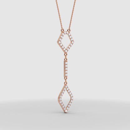 Diamond Geometric Drop Pendant Necklace With Cable Chain & Lobster Clasp In Rose Gold | Adjustable Length | Jebij - One