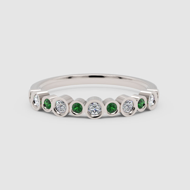 Emerald And Diamond Bezel Set Stackable Band Ring - One