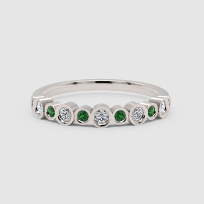 Emerald And Diamond Bezel Set Stackable Band Ring - One
