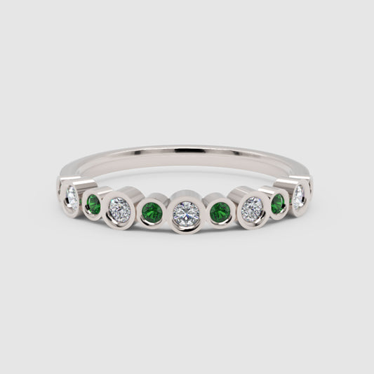 Emerald and Diamond Bezel Set Stackable Band Ring