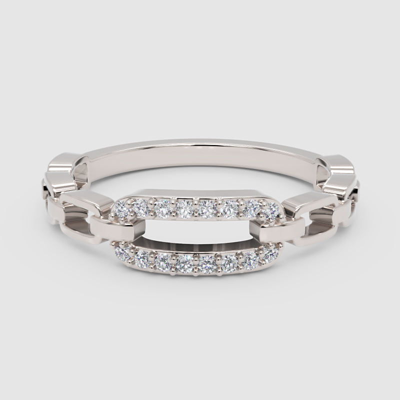 Diamond Interlocking Link Ring In White Gold | Modern Chain Style Pave Design Statement Ring For Women | Jebij - One