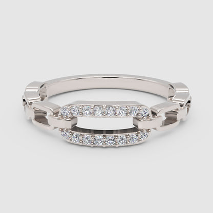 Diamond Interlocking Link Ring In White Gold | Modern Chain Style Pave Design Statement Ring For Women | Jebij - One