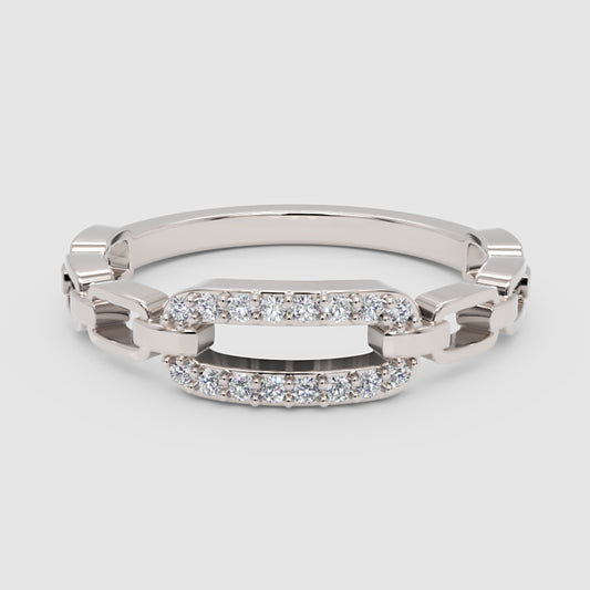 Diamond Interlocking Link Ring in White Gold | Modern Chain Style Pave Design Statement Ring for Women | Jebij