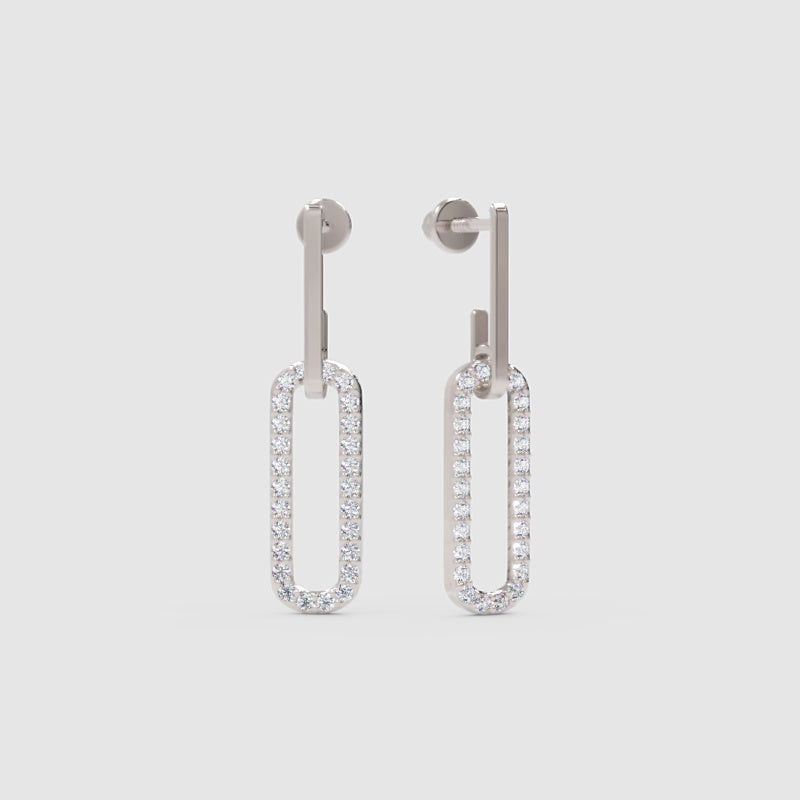 Pav Rectangular Link Drop Earrings - One