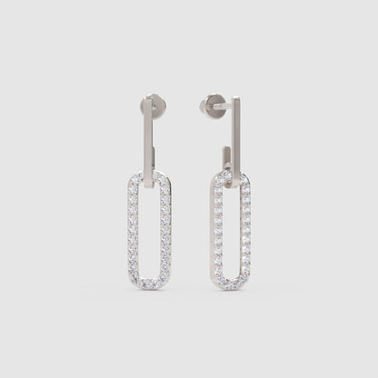 Pav Rectangular Link Drop Earrings - One