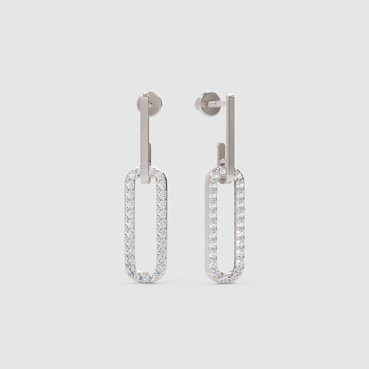 Pav Rectangular Link Drop Earrings - One