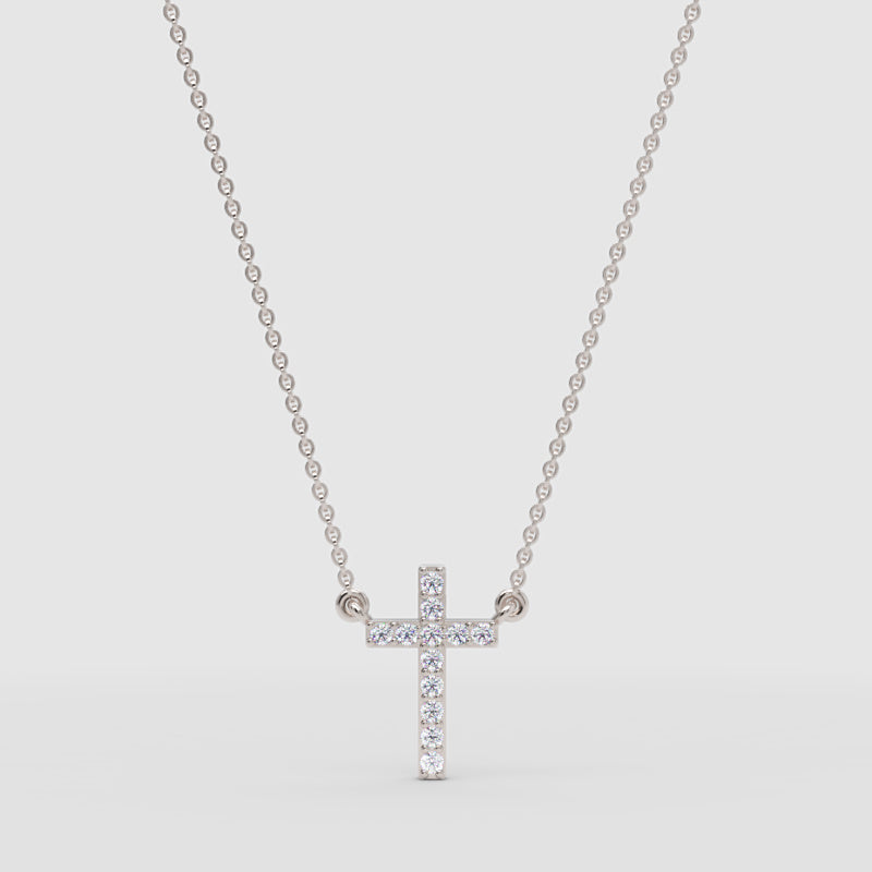Pav Cross Pendant Necklace With Chain - One