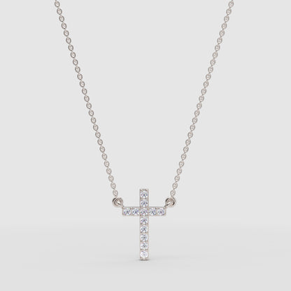 Pav Cross Pendant Necklace With Chain - One