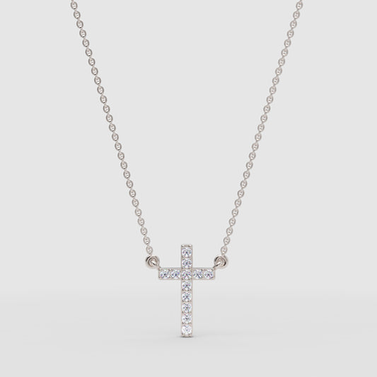 Pav Cross Pendant Necklace With Chain - One