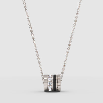 Pav Diamond And Black Enamel Barrel Pendant Necklace - One