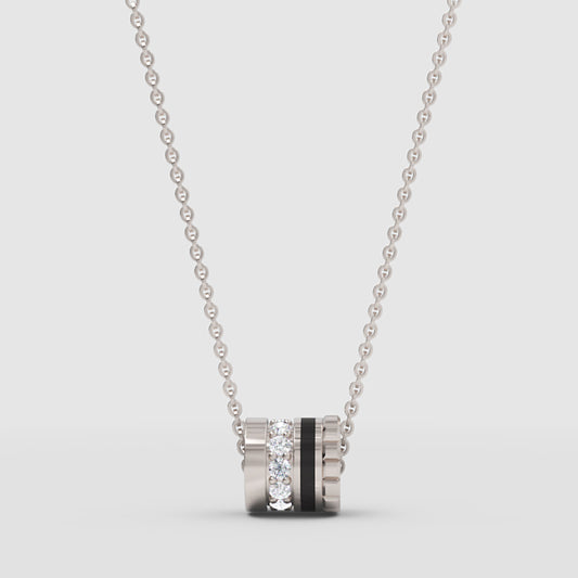 Pav Diamond And Black Enamel Barrel Pendant Necklace - One