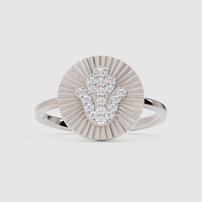 Diamond Hamsa Hand Sunburst Disc Ring - One