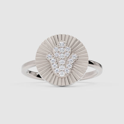Diamond Hamsa Hand Sunburst Disc Ring - One