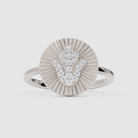 Diamond Hamsa Hand Sunburst Disc Ring - One