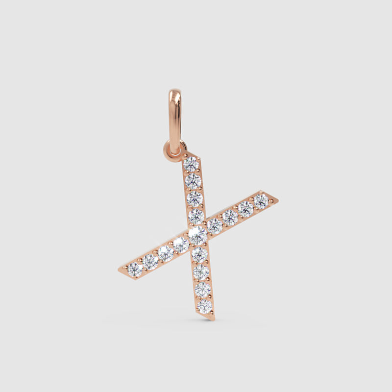 Rose Gold Diamond Letter X Initial Pendant Charm
