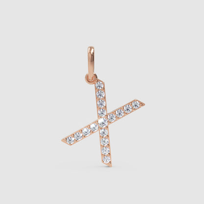 Rose Gold Diamond Letter X Initial Pendant Charm