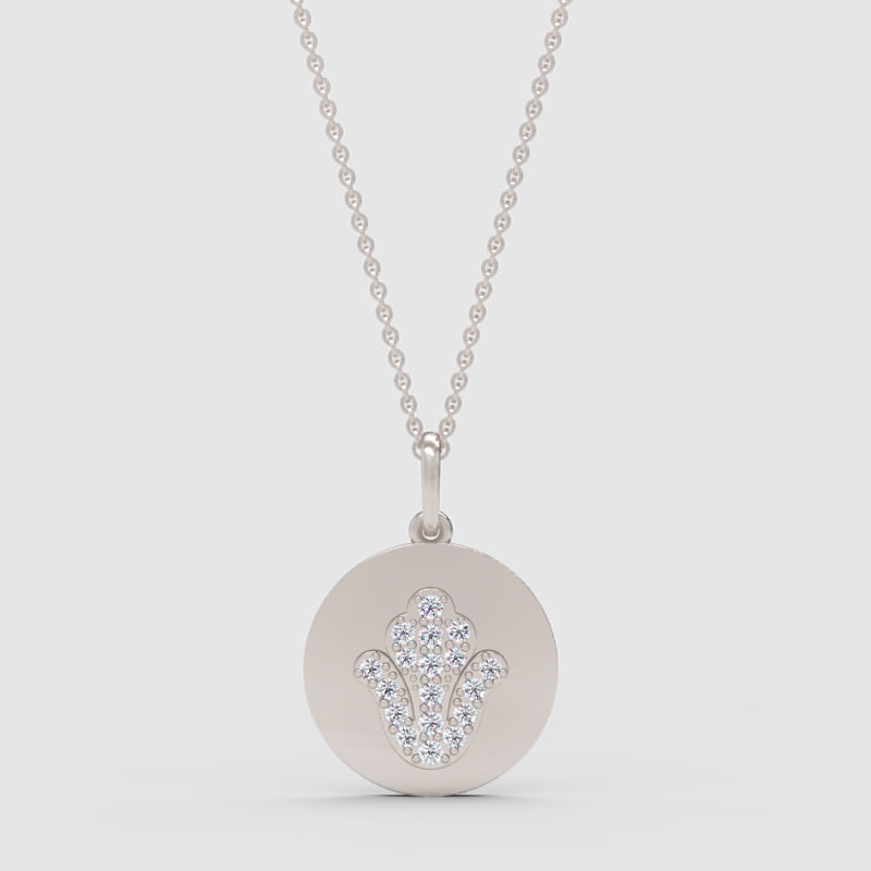 Hamsa Hand Disc Pendant Necklace With Crystal Accents - One