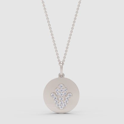 Hamsa Hand Disc Pendant Necklace With Crystal Accents - One