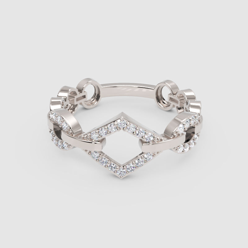 Diamond Chain Link Ring For Women | White Gold Chevron Center Modern Design | Jebij - One