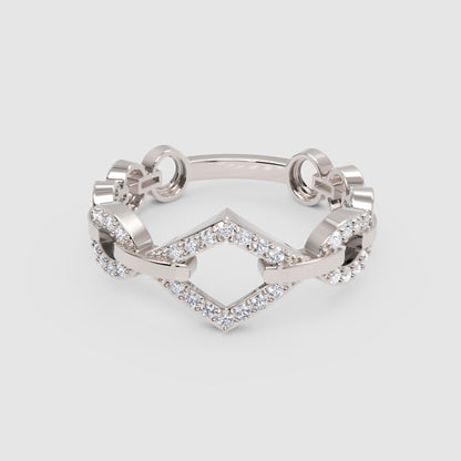 Diamond Chain Link Ring For Women | White Gold Chevron Center Modern Design | Jebij - One